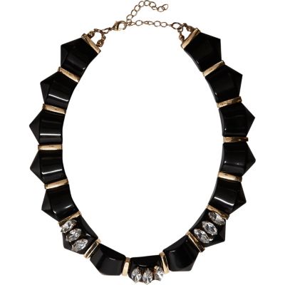 Gold tone and black gemstone necklace